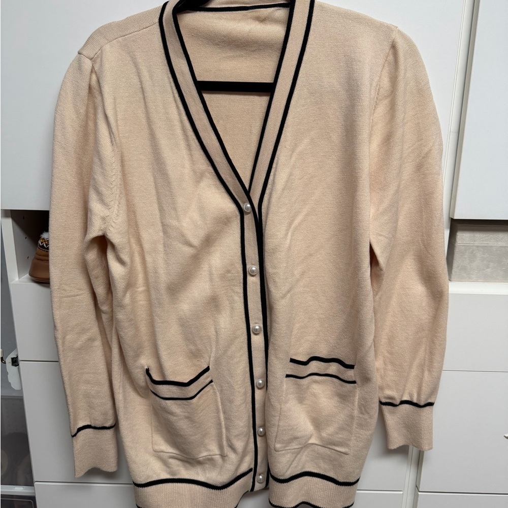 SHEIN Beige Cardigan with Black Accents